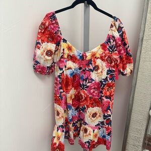 Buddy Love Cream and Red Puff Sleeve Mini Dress